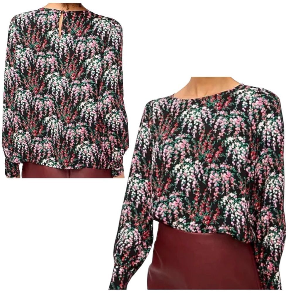 J. CREW Blouse Womens PS 100% Viscose Floral Long Sleeves Pullover Keyhole Top
